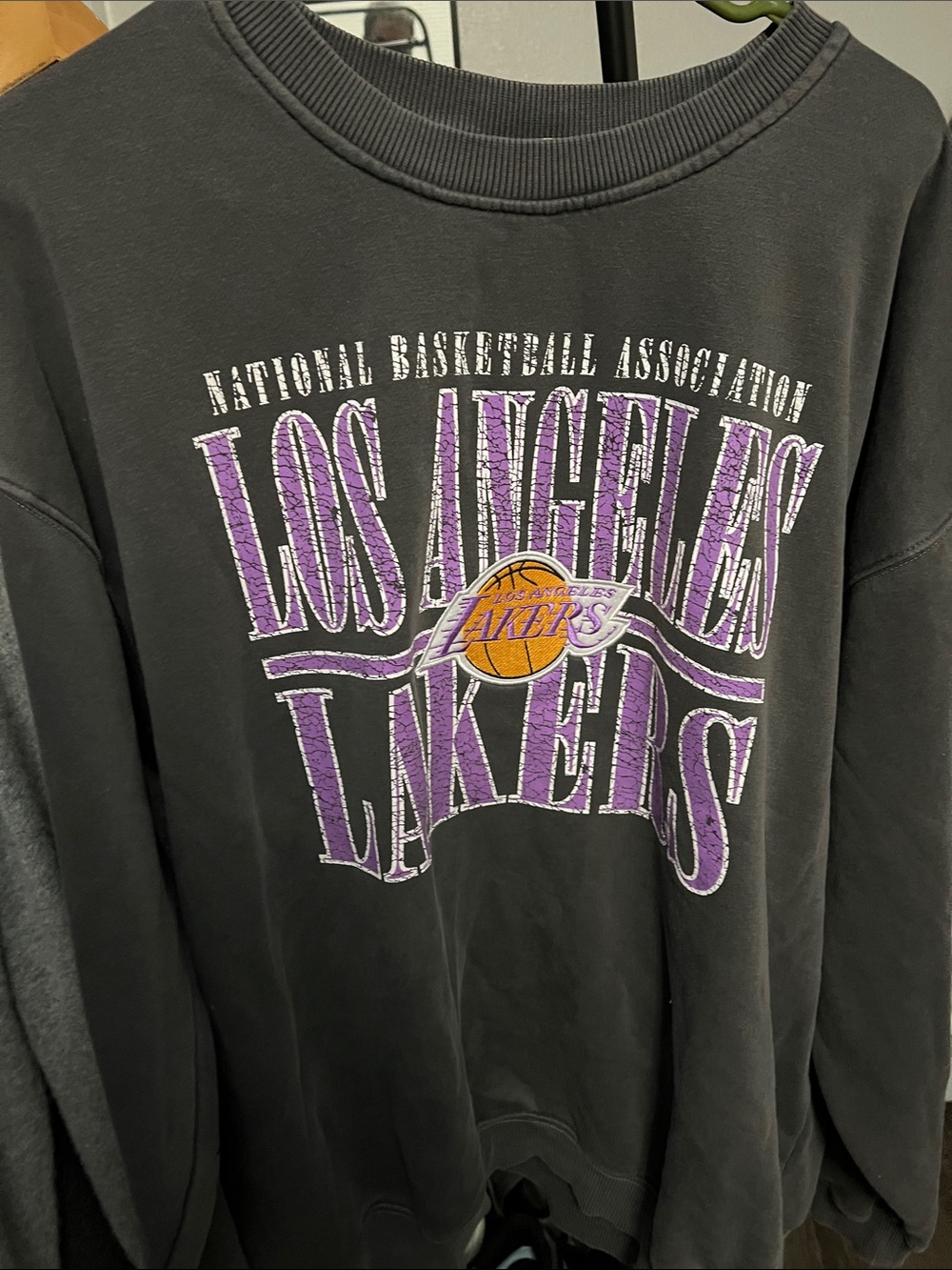 Mitchell & Ness Los Angeles Lakers Black Crewneck with Purple & Gold Logo